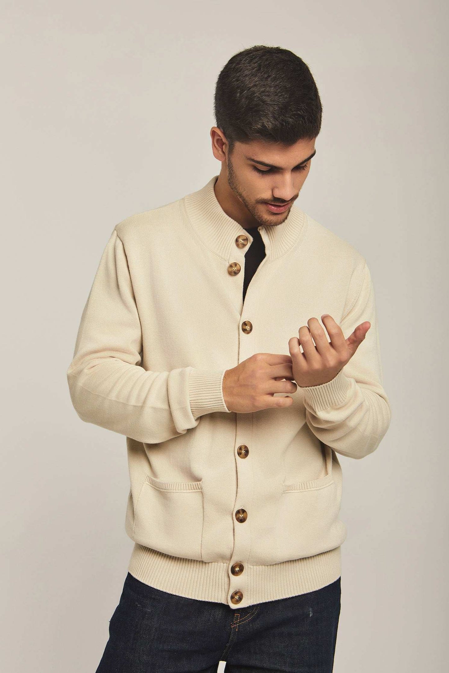 Men Regular Fit Cardigan - Beige