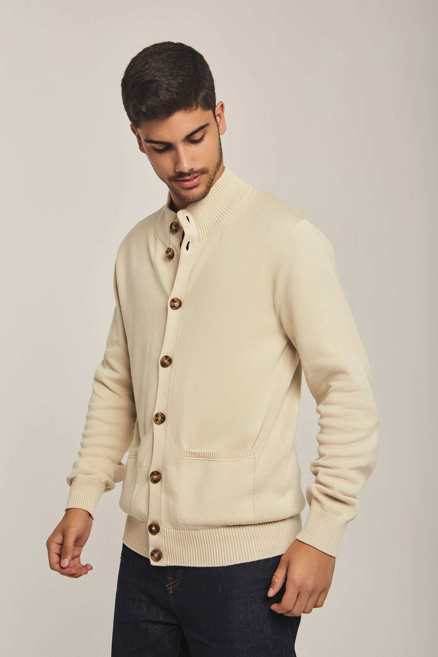 Men Regular Fit Cardigan - Beige