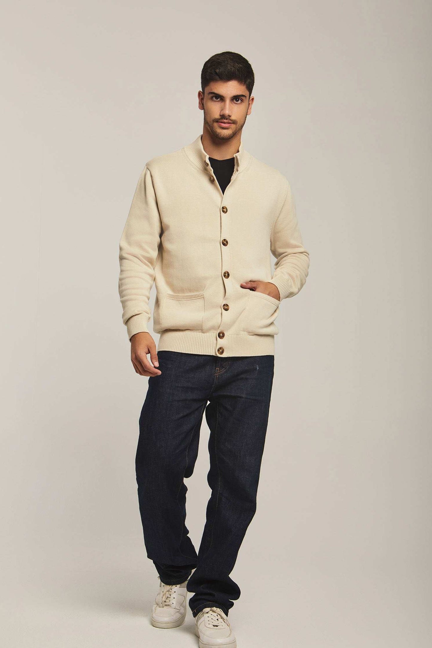 Men Regular Fit Cardigan - Beige