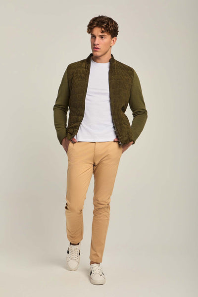 Men Regular Fit Suede Jacket - Olive