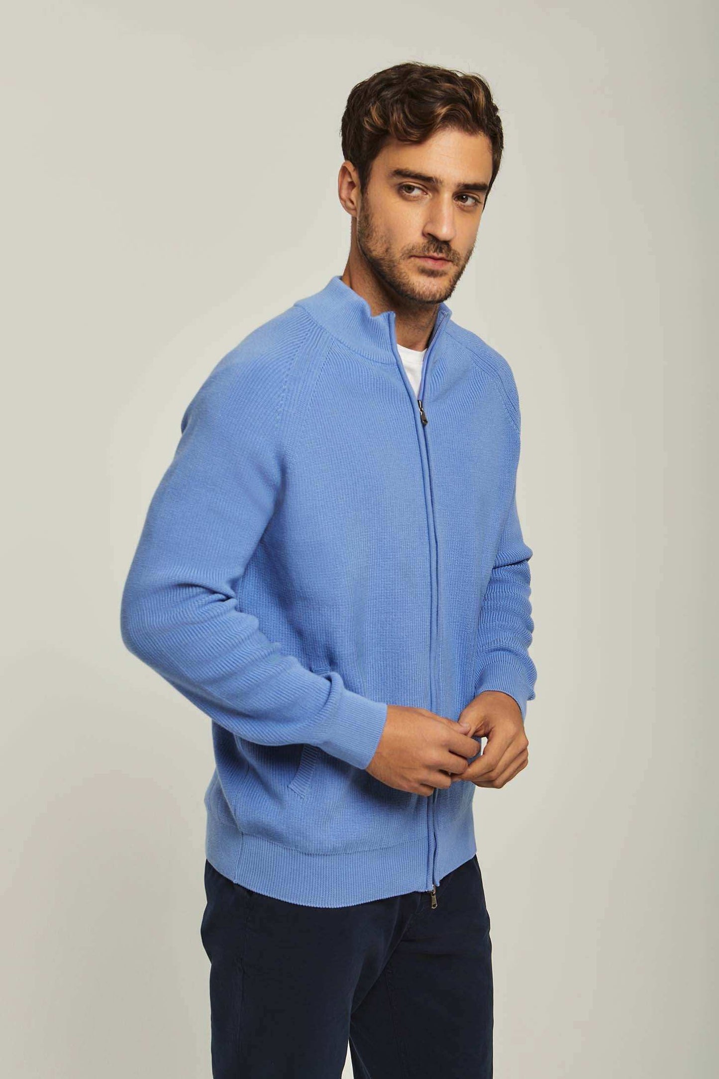 Men Regular Fit Cardigan - Light Blue