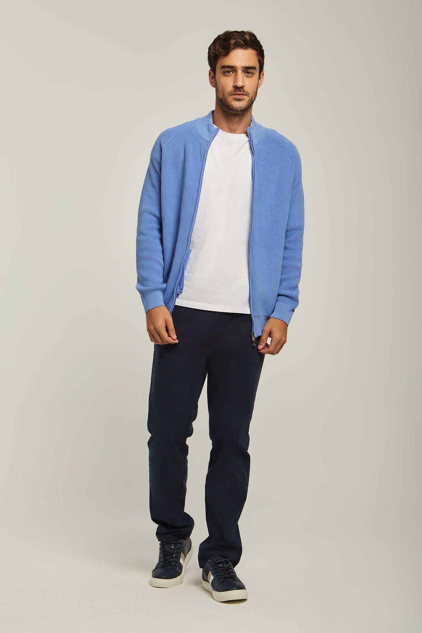 Men Regular Fit Cardigan - Light Blue