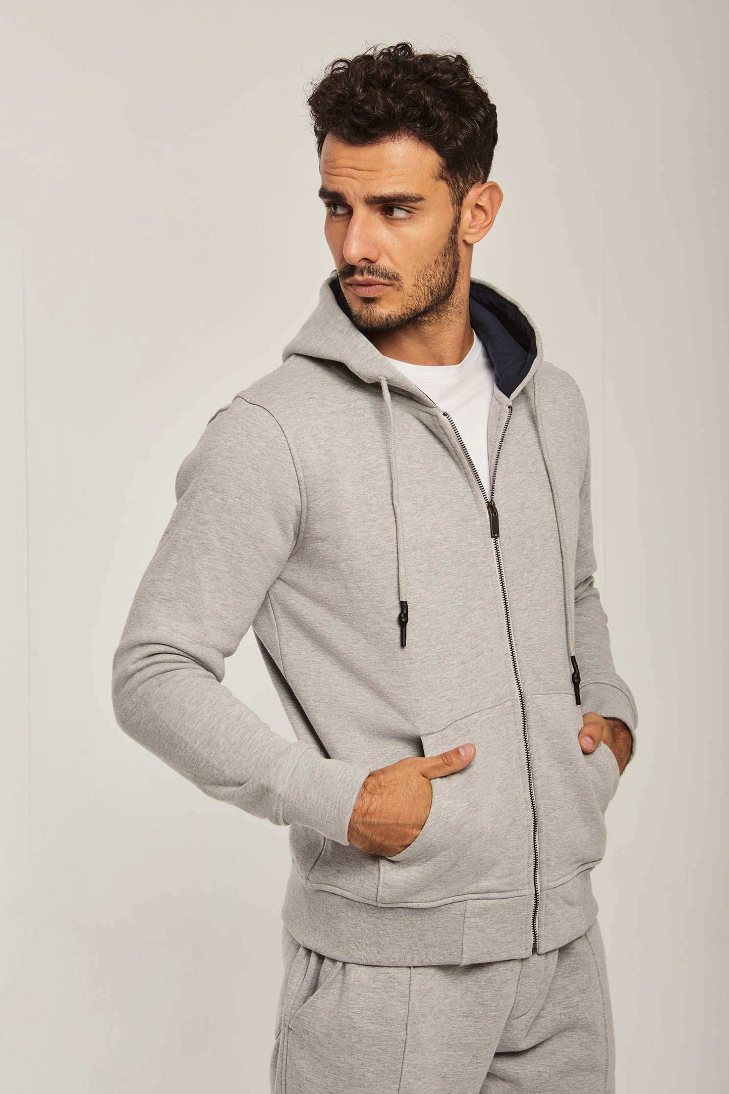 Men Regular Fit Sweat Jacket - Grey