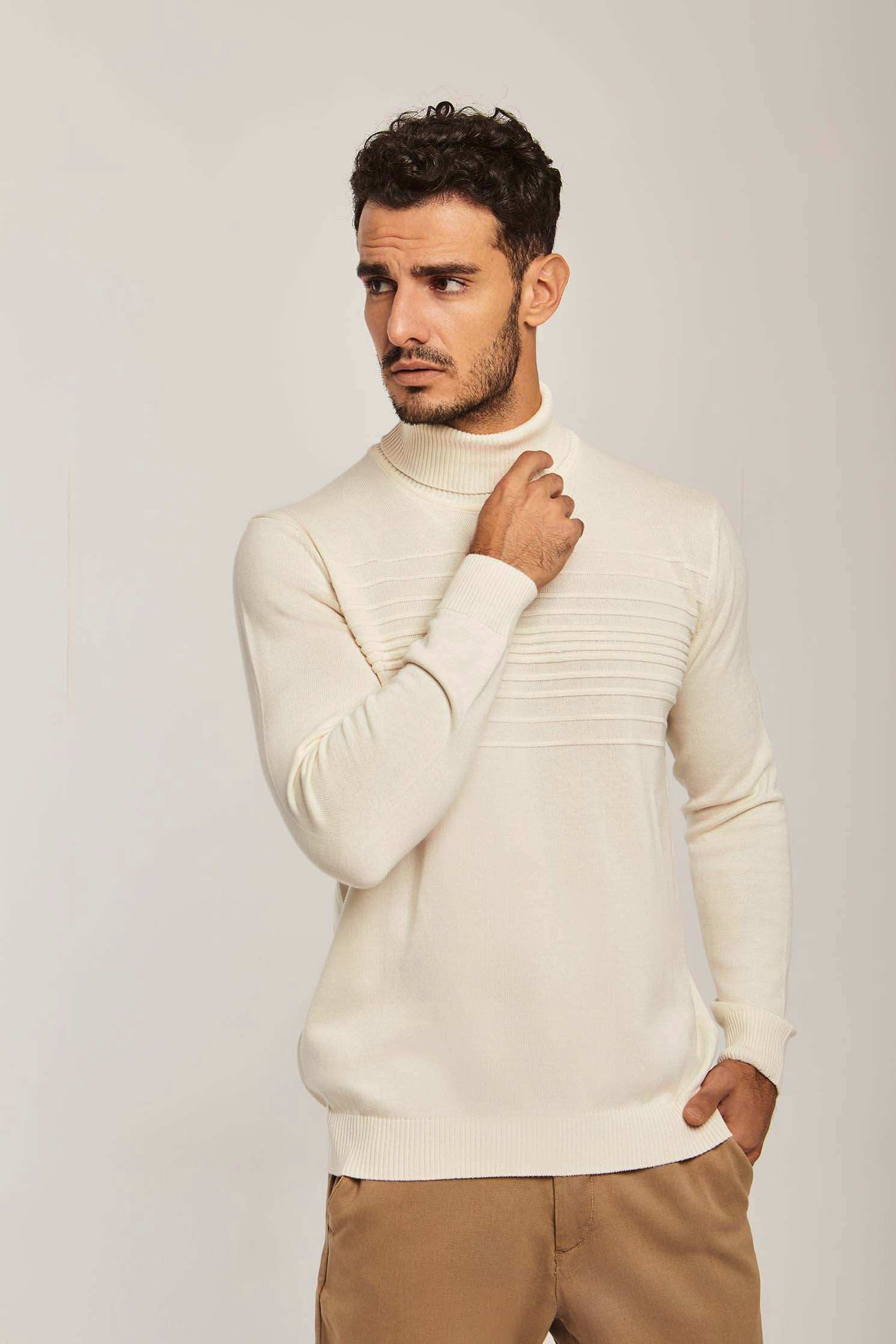 Men Slim Fit Pullover - Beige
