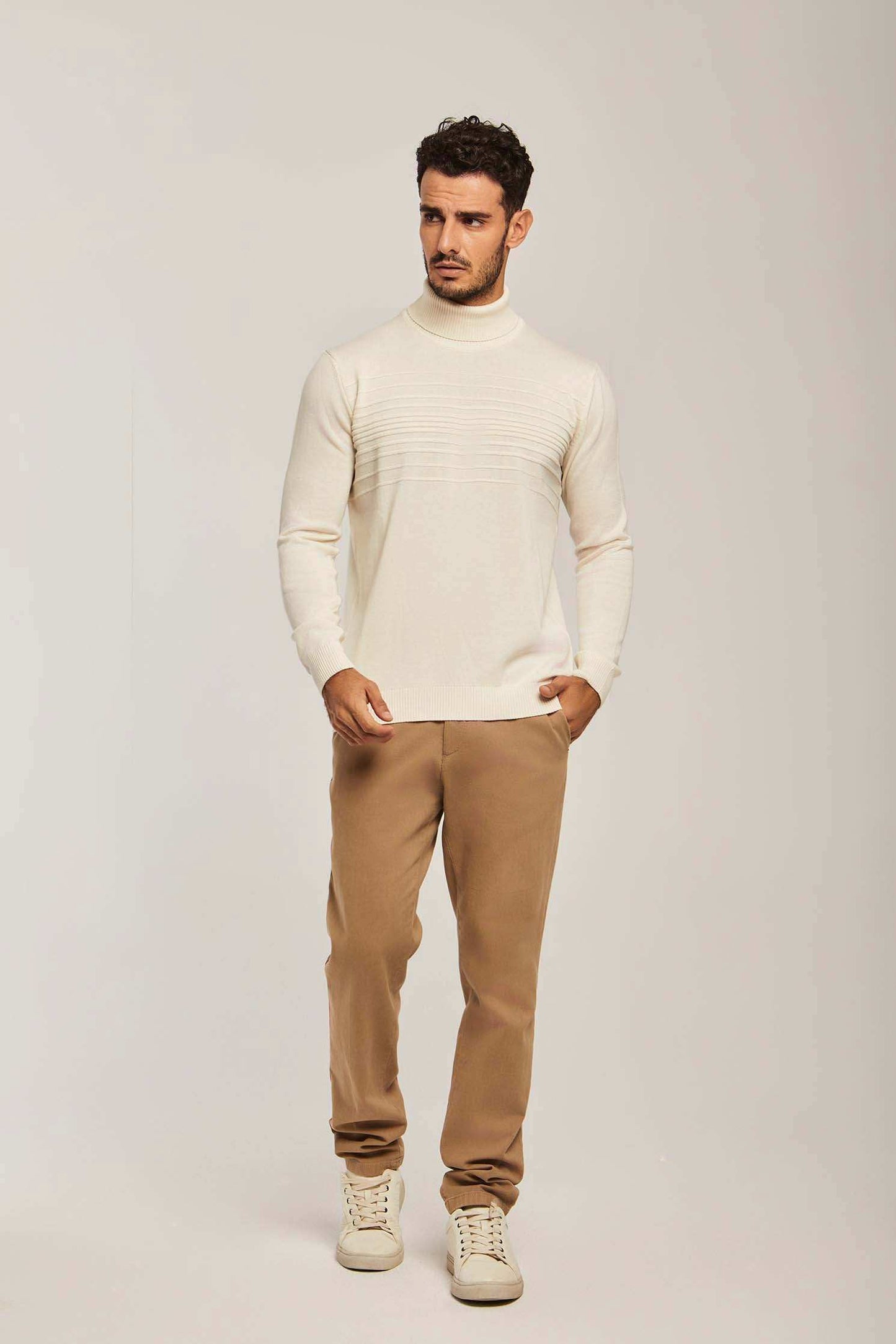 Men Slim Fit Pullover - Beige