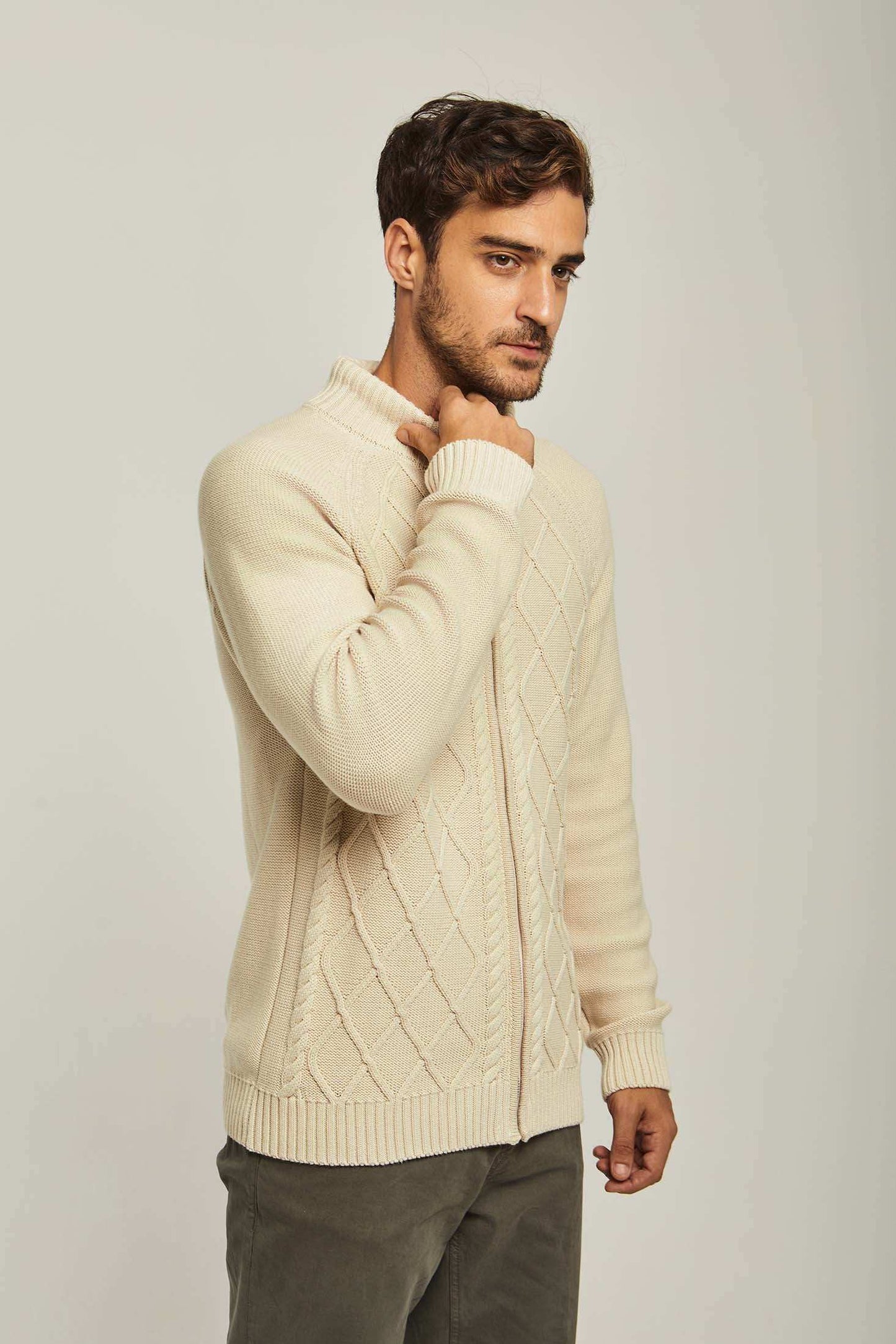 Men Regular Fit Cardigan - Beige