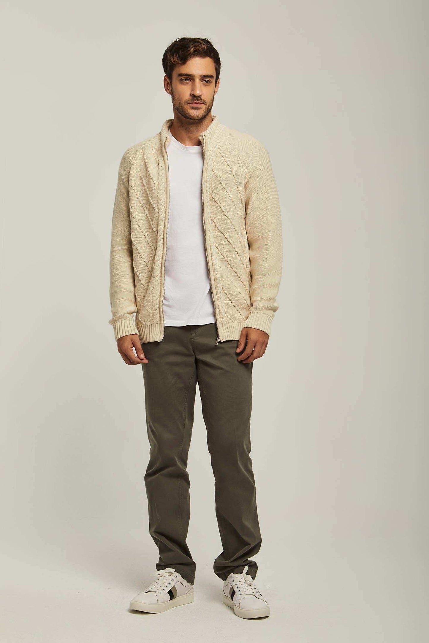 Men Regular Fit Cardigan - Beige