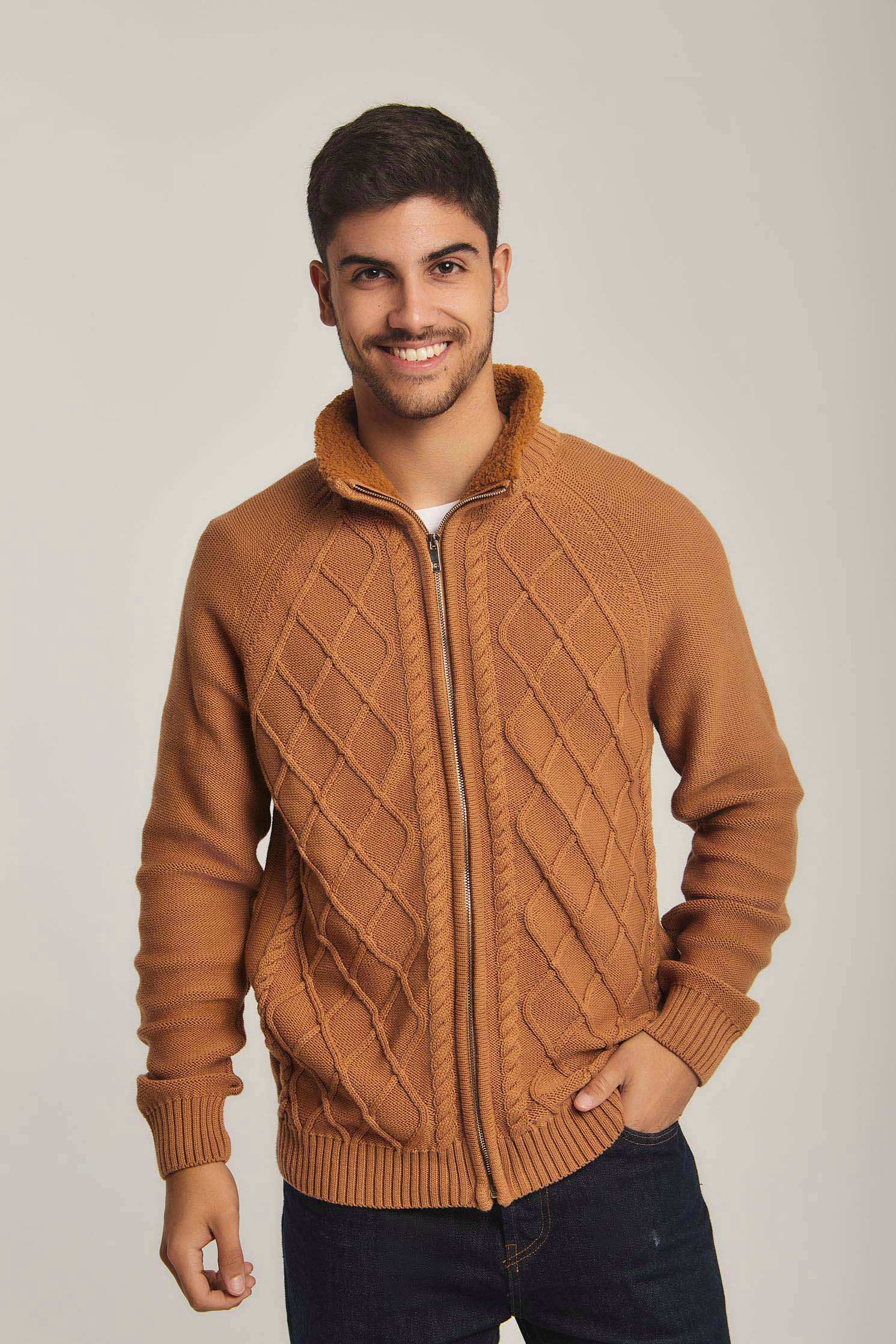 Men Regular Fit Cardigan - Brown
