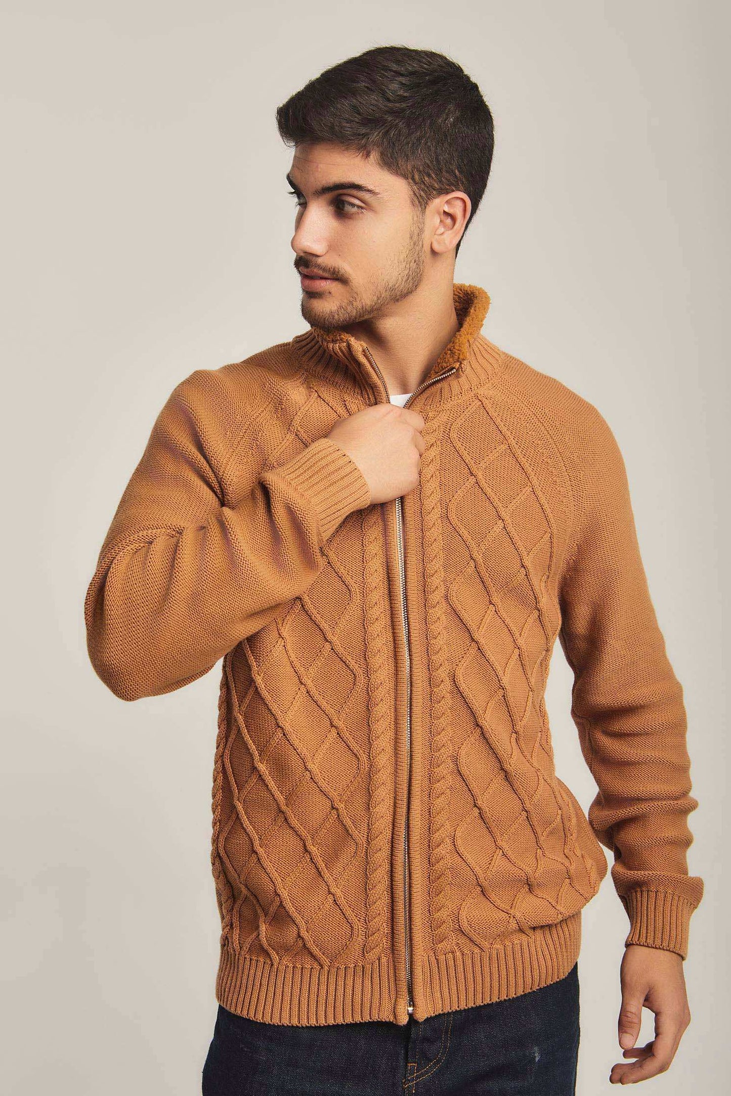 Men Regular Fit Cardigan - Brown