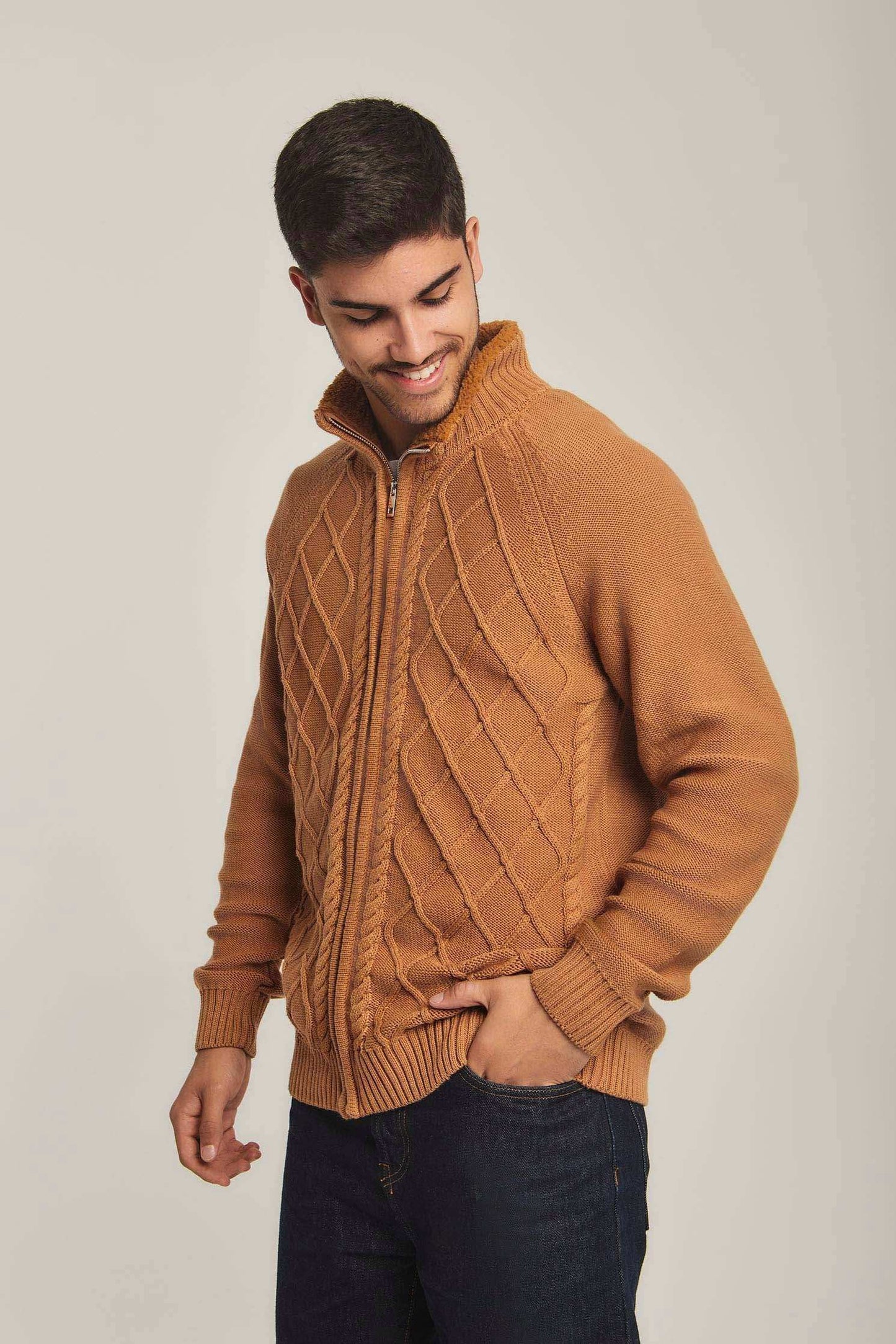 Men Regular Fit Cardigan - Brown