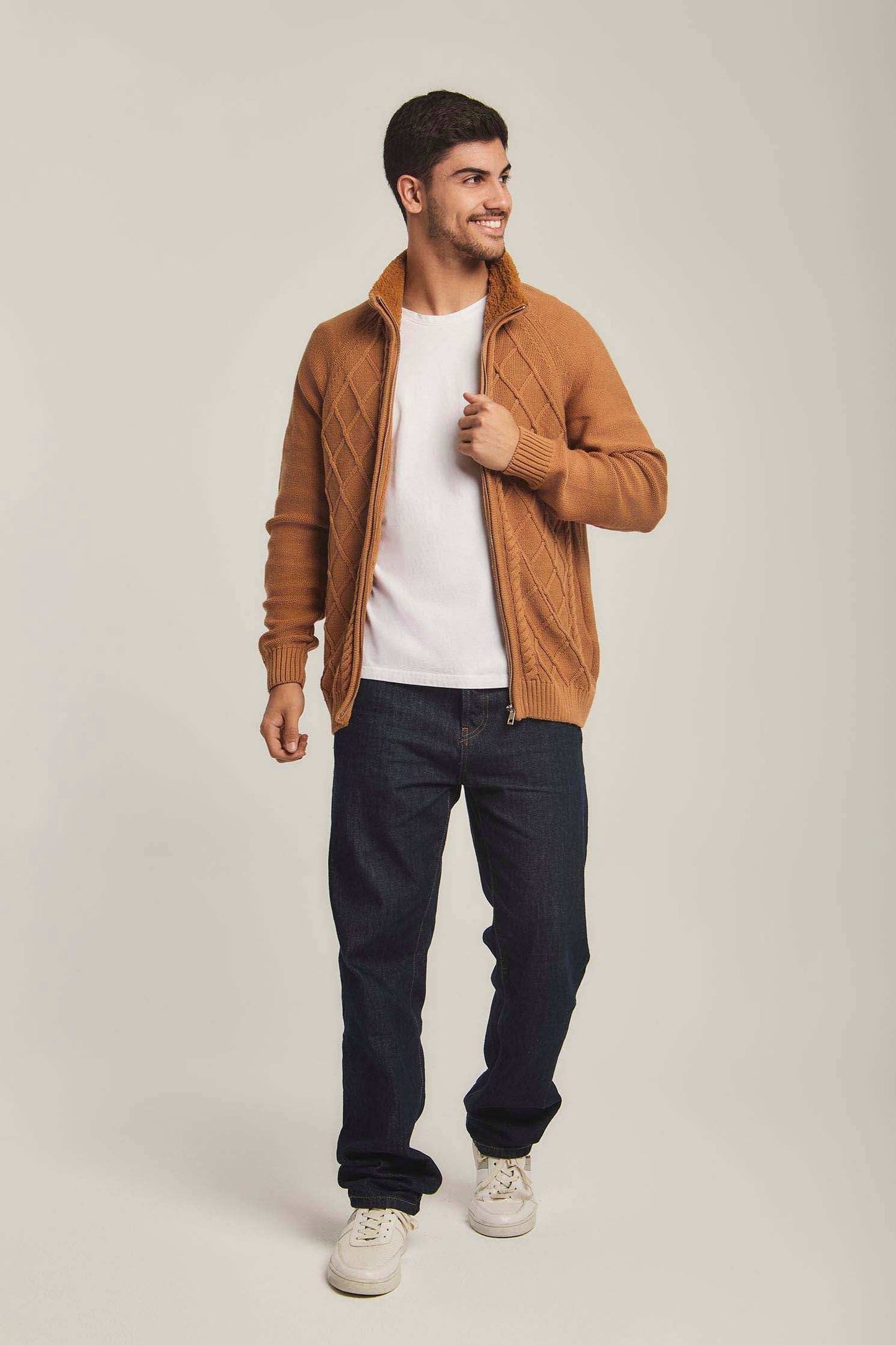 Men Regular Fit Cardigan - Brown