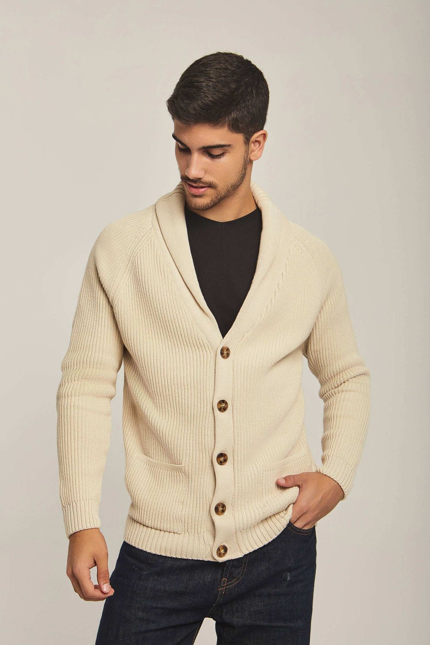 Men Regular Fit Cardigan - Beige