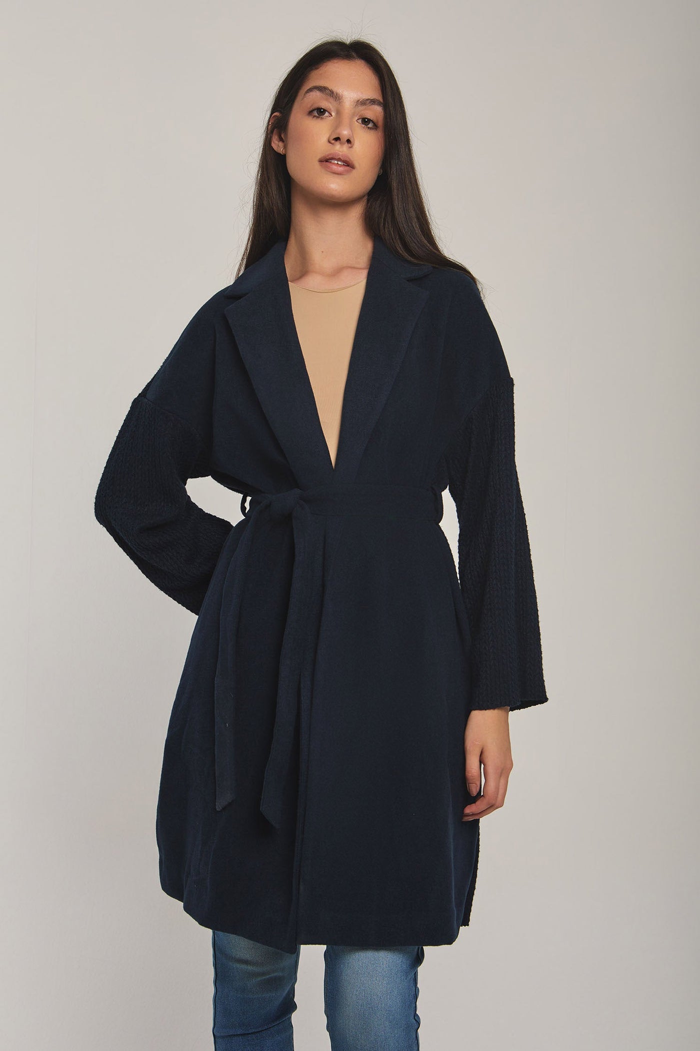 Women Regular Fit Coat - Navy Dark Blue