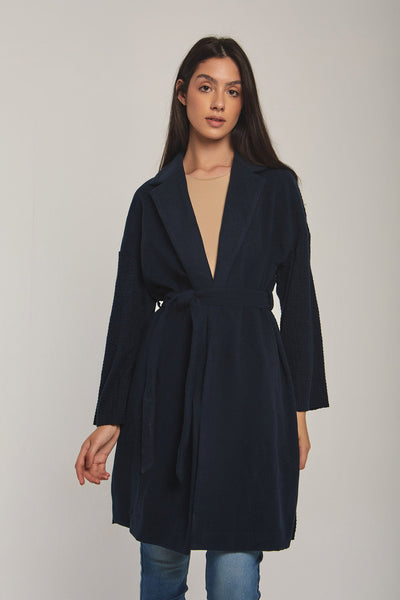 Women Regular Fit Coat - Navy Dark Blue