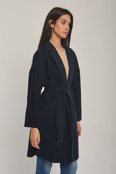 Women Regular Fit Coat - Navy Dark Blue