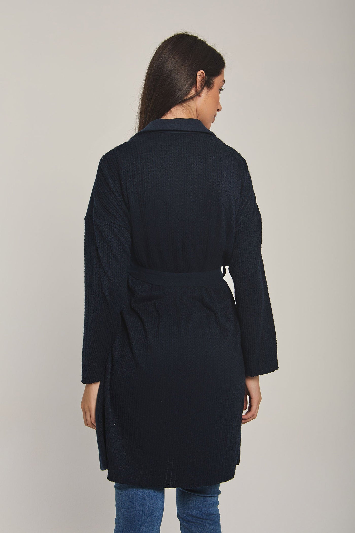 Women Regular Fit Coat - Navy Dark Blue