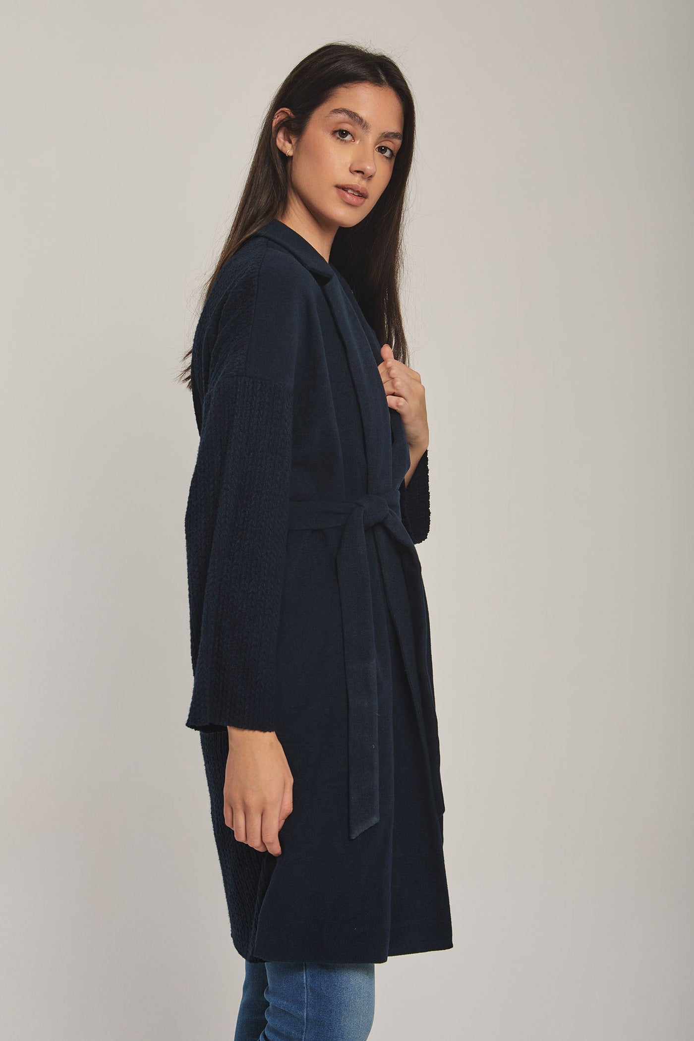 Women Regular Fit Coat - Navy Dark Blue