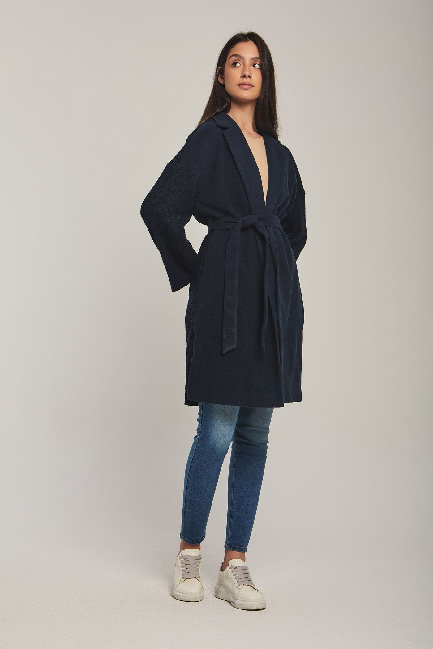 Women Regular Fit Coat - Navy Dark Blue