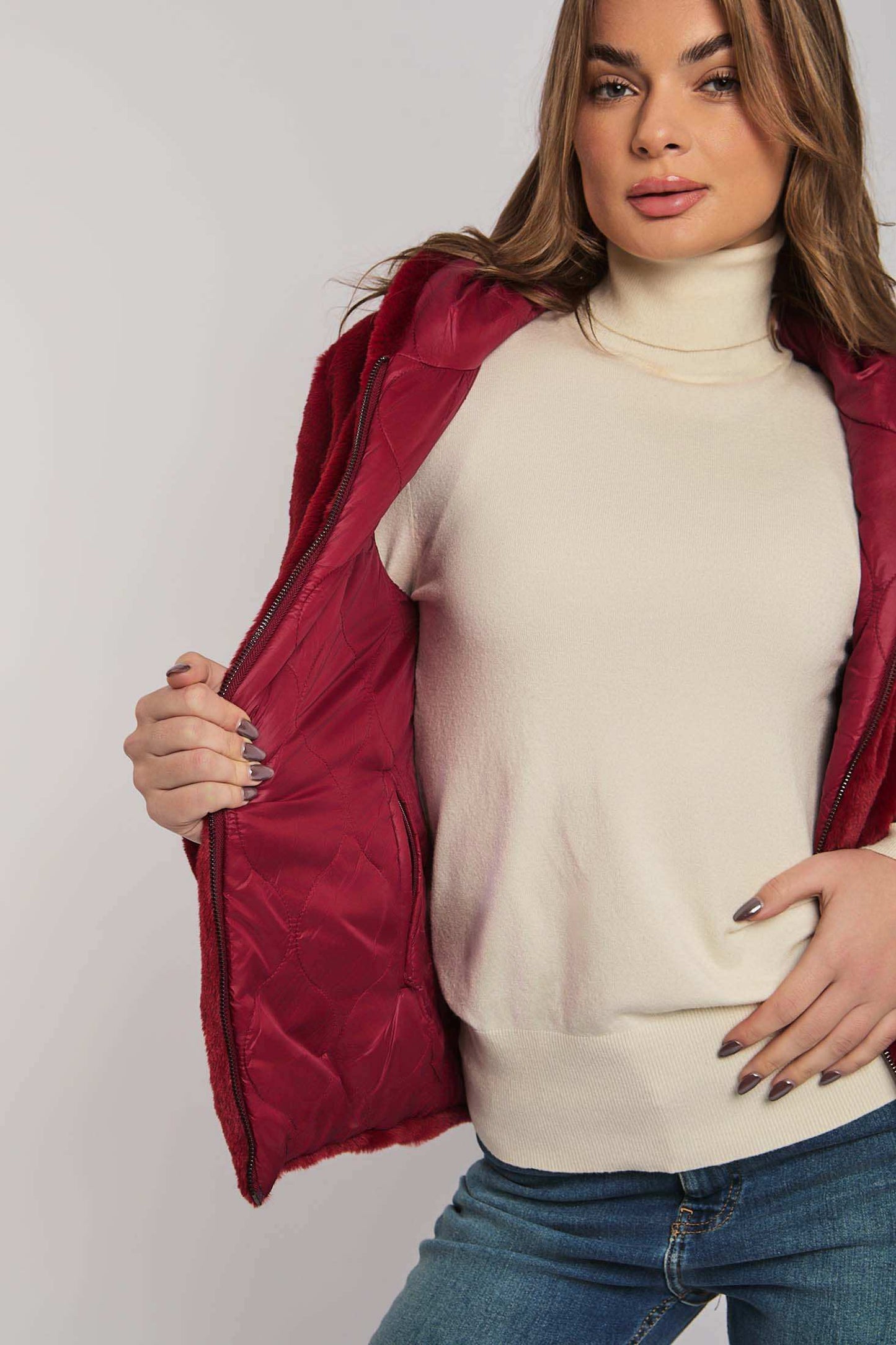 Women Regular Fit Fur - Burgundy