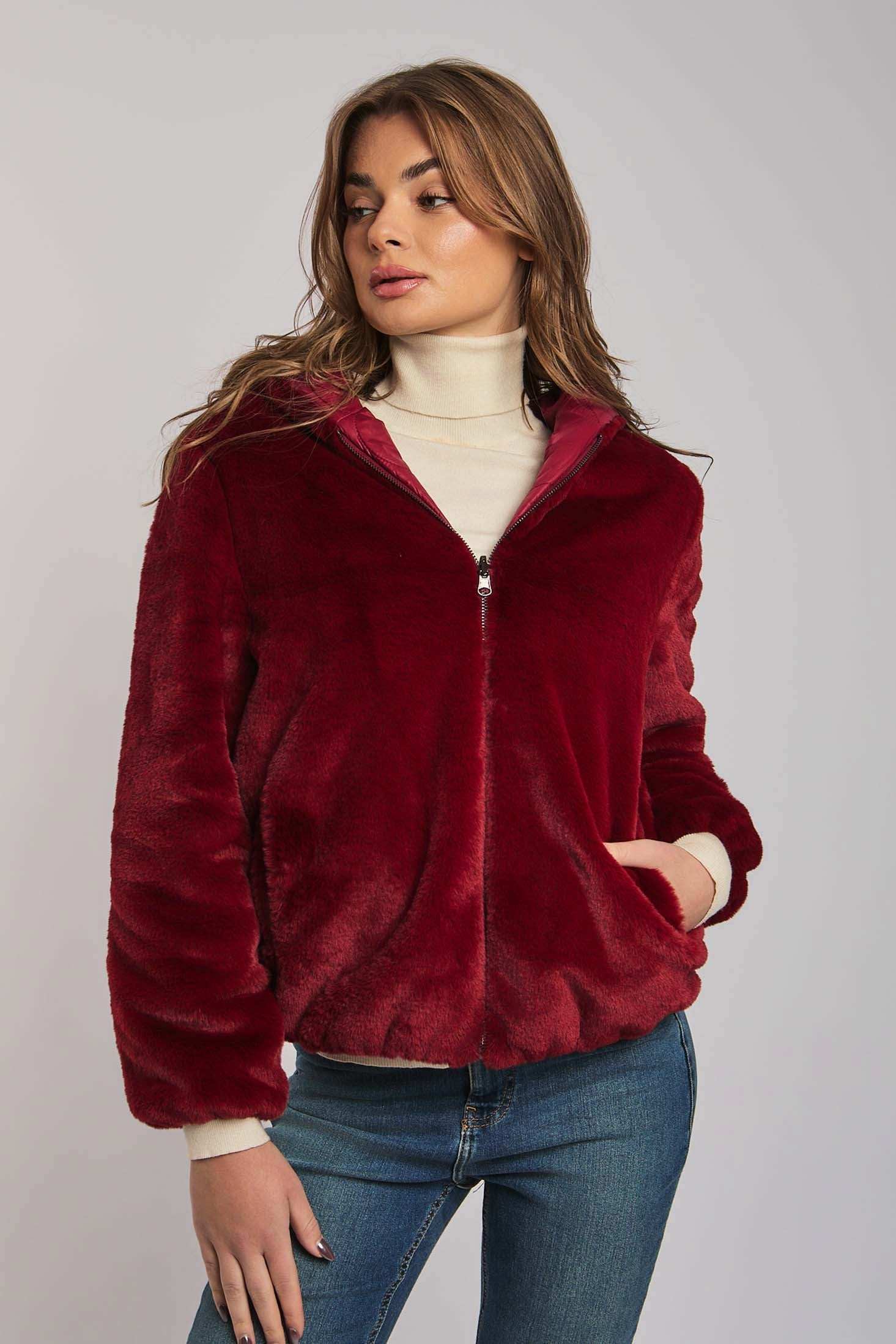 Women Regular Fit Fur - Burgundy