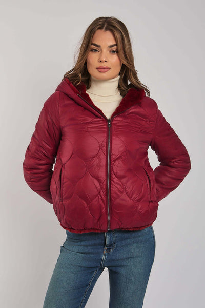 Luxurious Faux Fur Jacket Burgundy