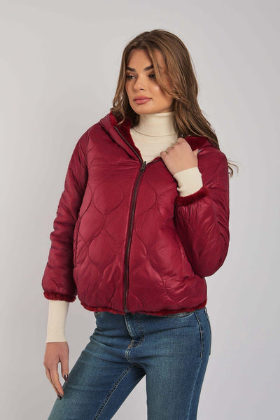 Luxurious Faux Fur Jacket Burgundy