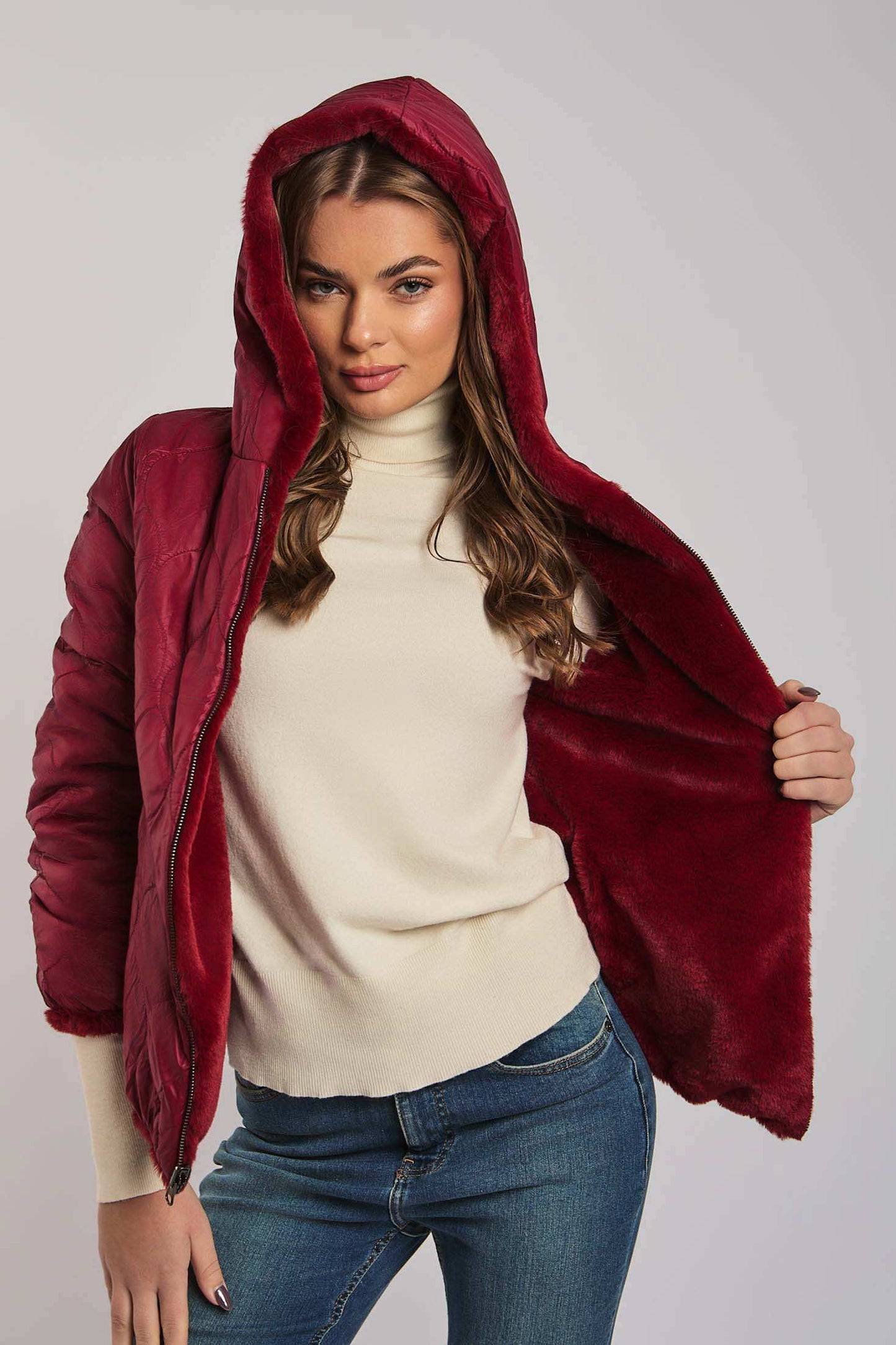 Women Regular Fit Fur - Burgundy