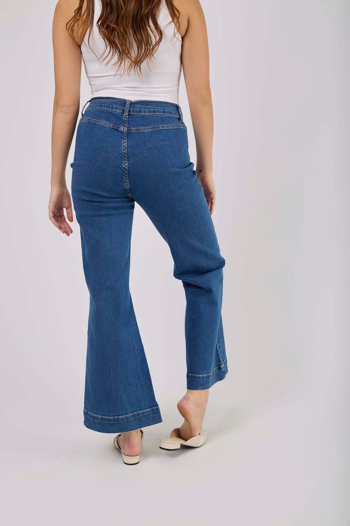 Women Wide Leg Flare Denim - Vintage Blue