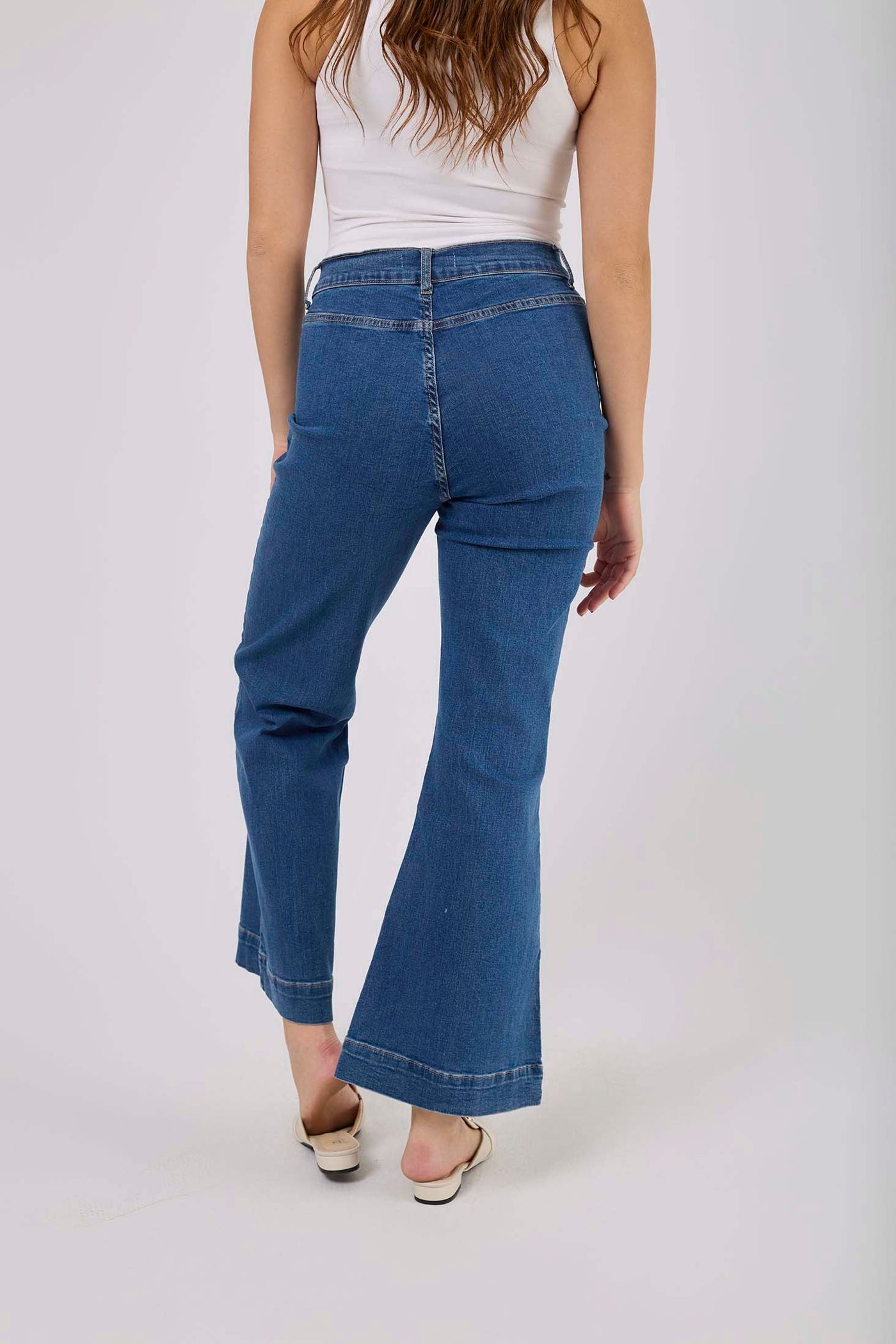 Women Wide Leg Flare Denim - Vintage Blue