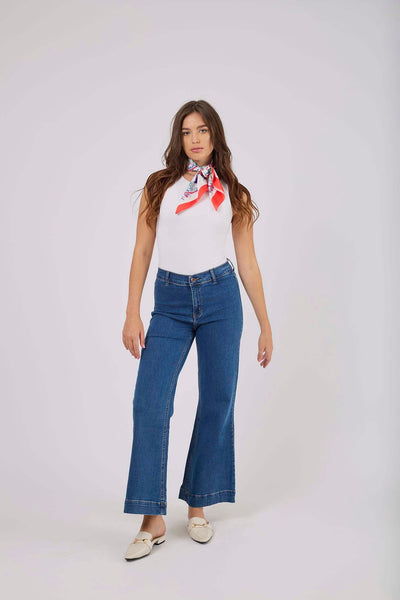 Women Wide Leg Flare Denim - Vintage Blue