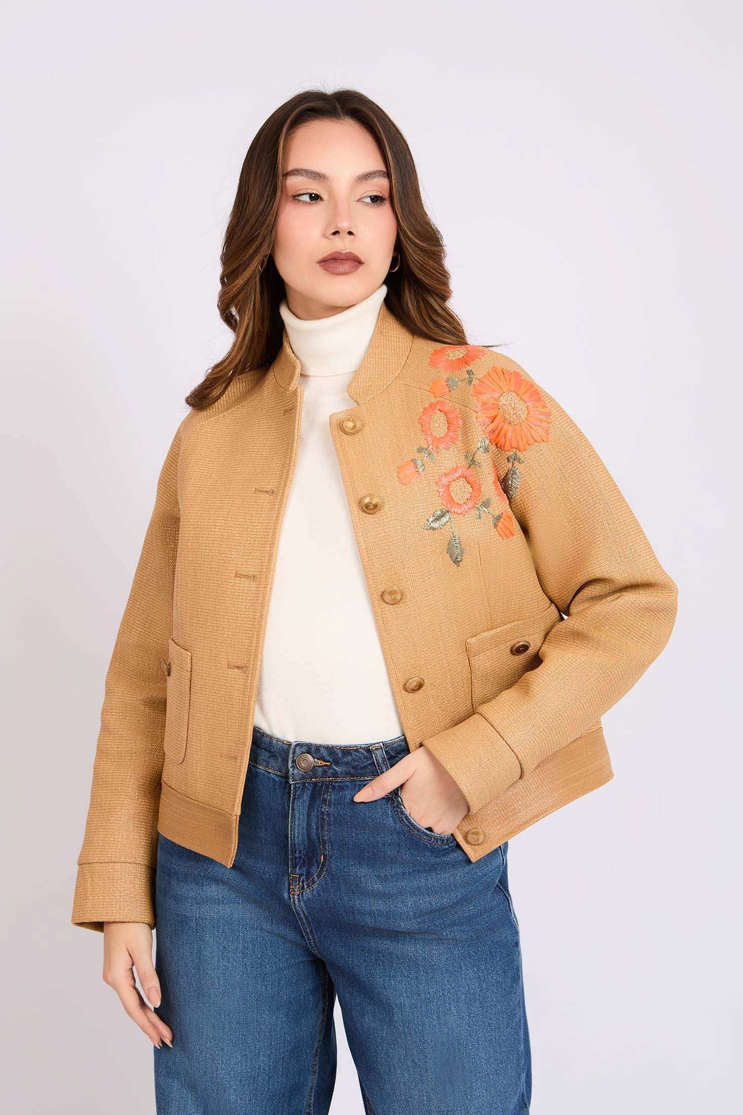 سترة نسائية عادية - ذهبية