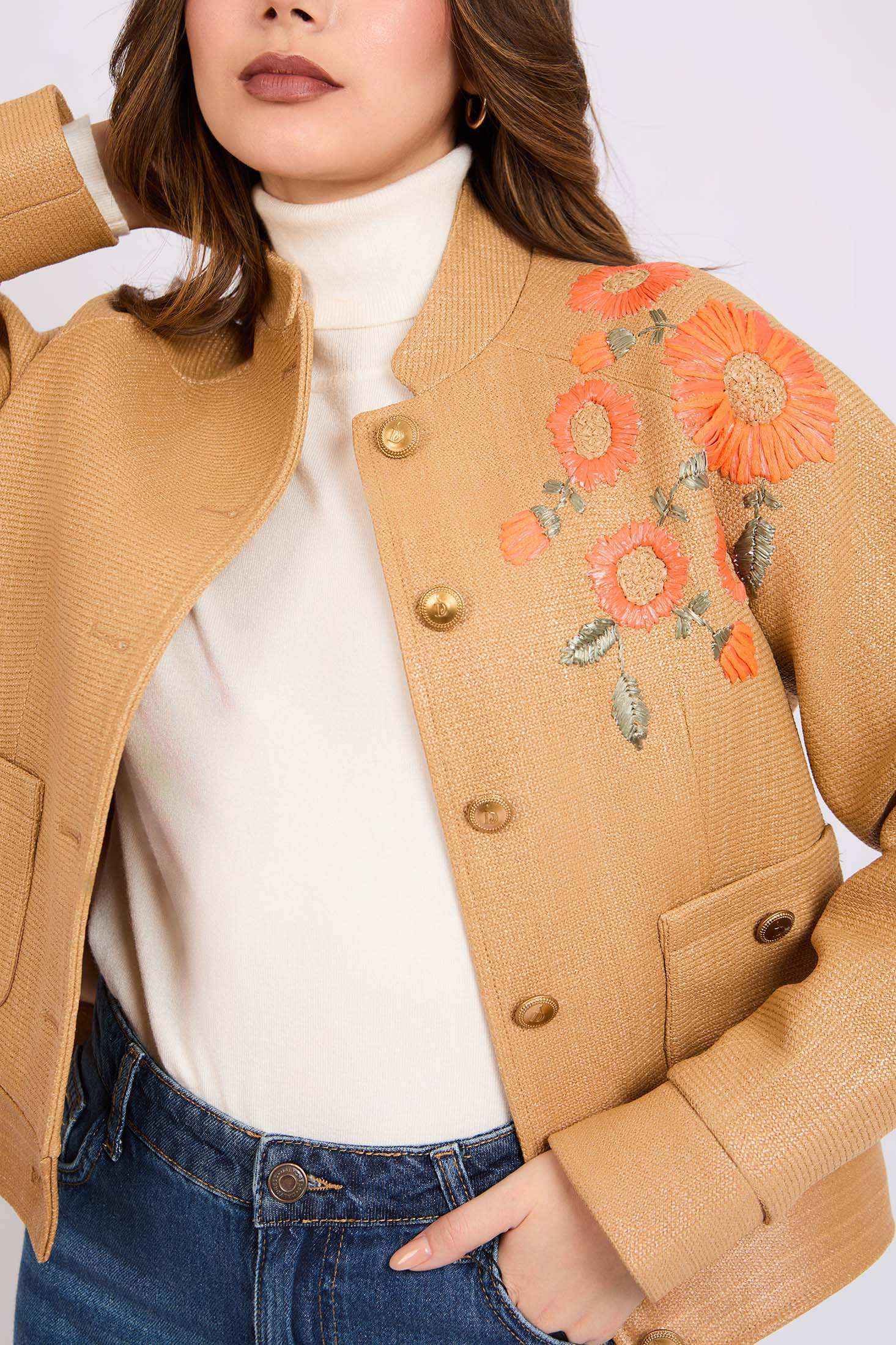 سترة نسائية عادية - ذهبية