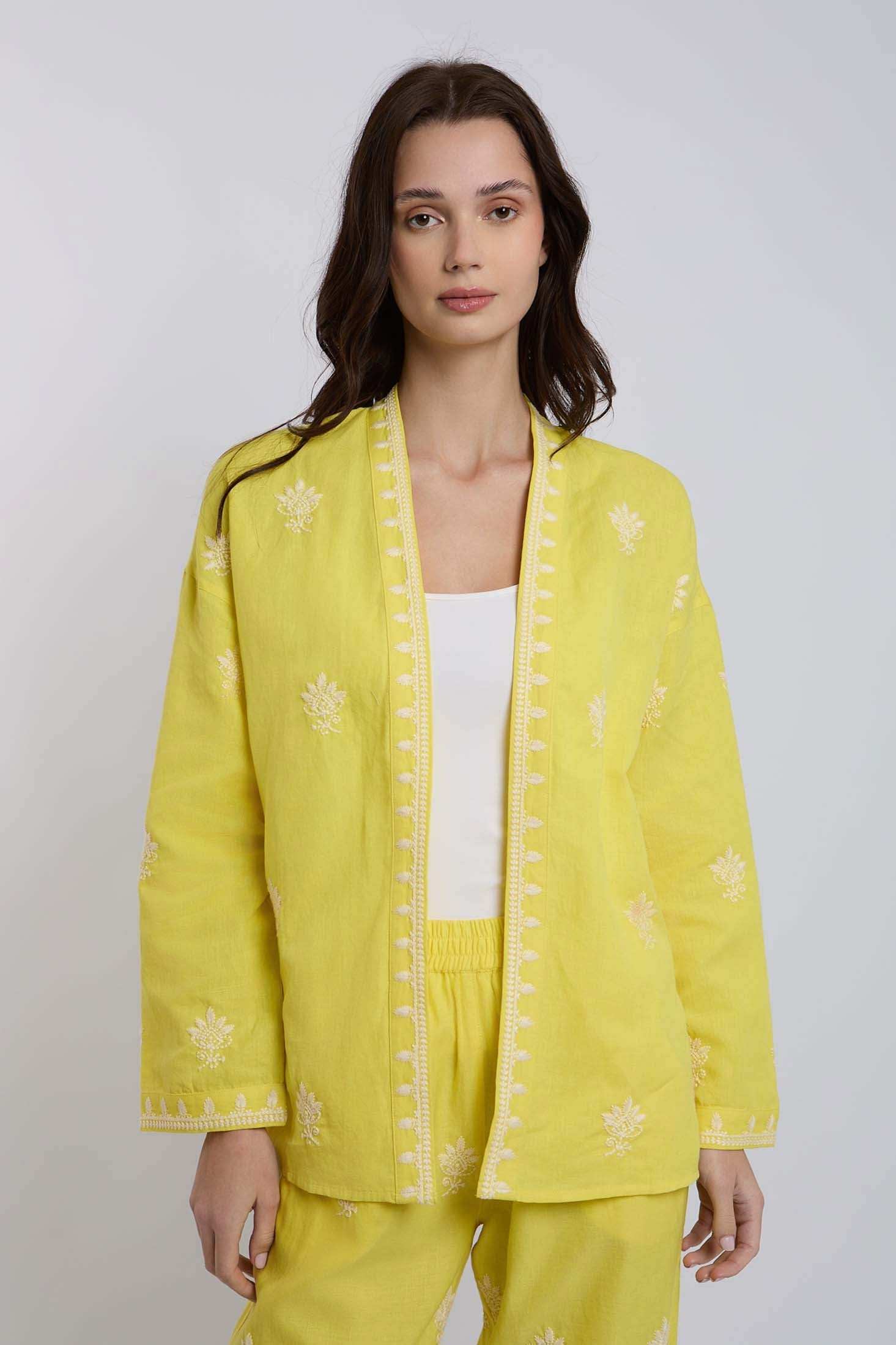 Women Regular Fit Kimono - Yellow