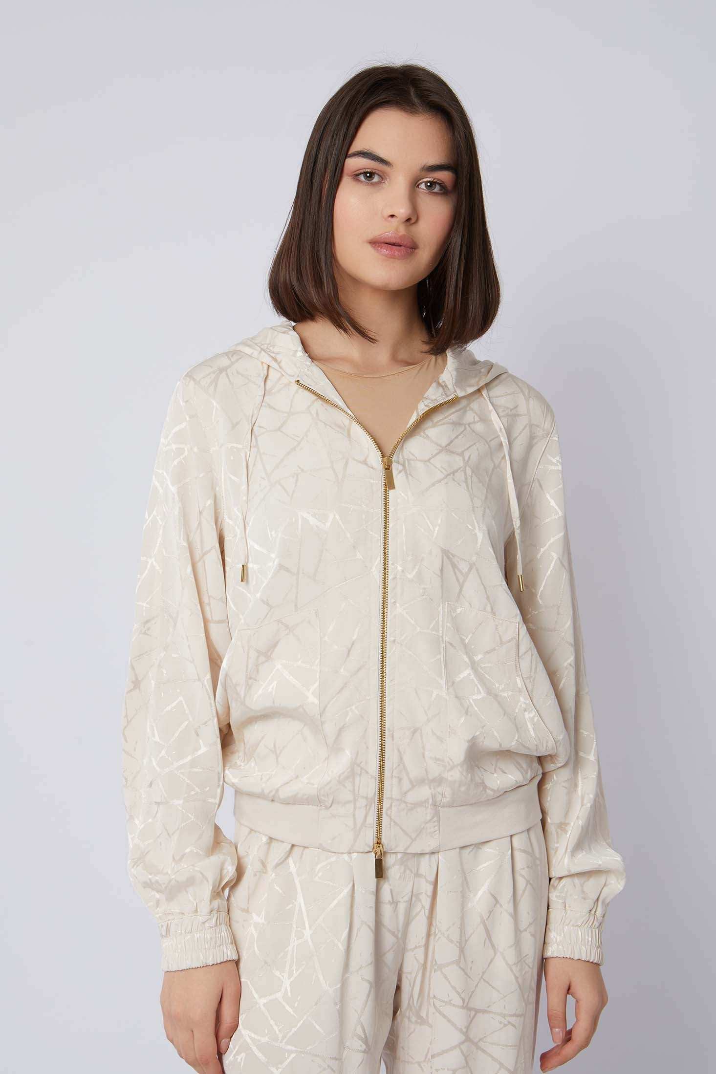 Women Regular Fit Sweat Jacket - Pale Off White