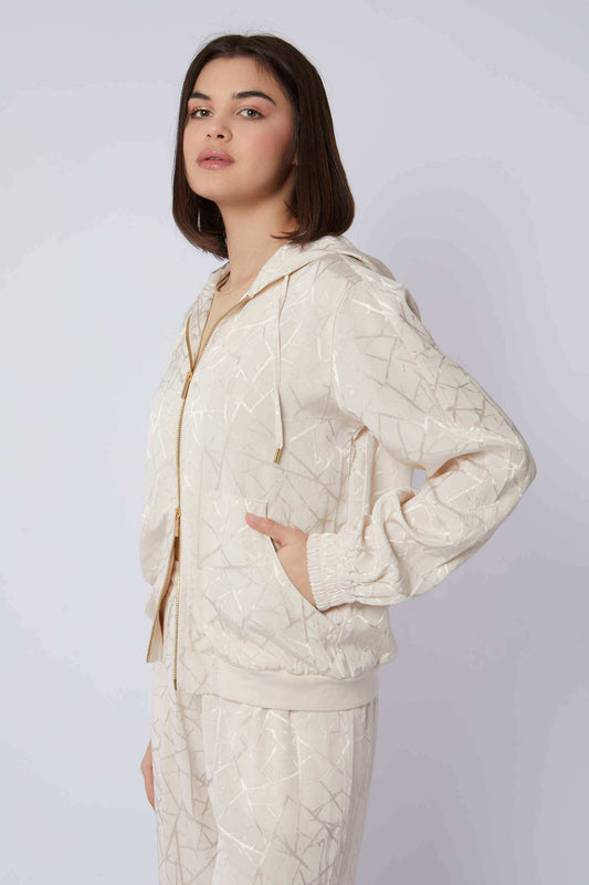 Women Regular Fit Sweat Jacket - Pale Off White