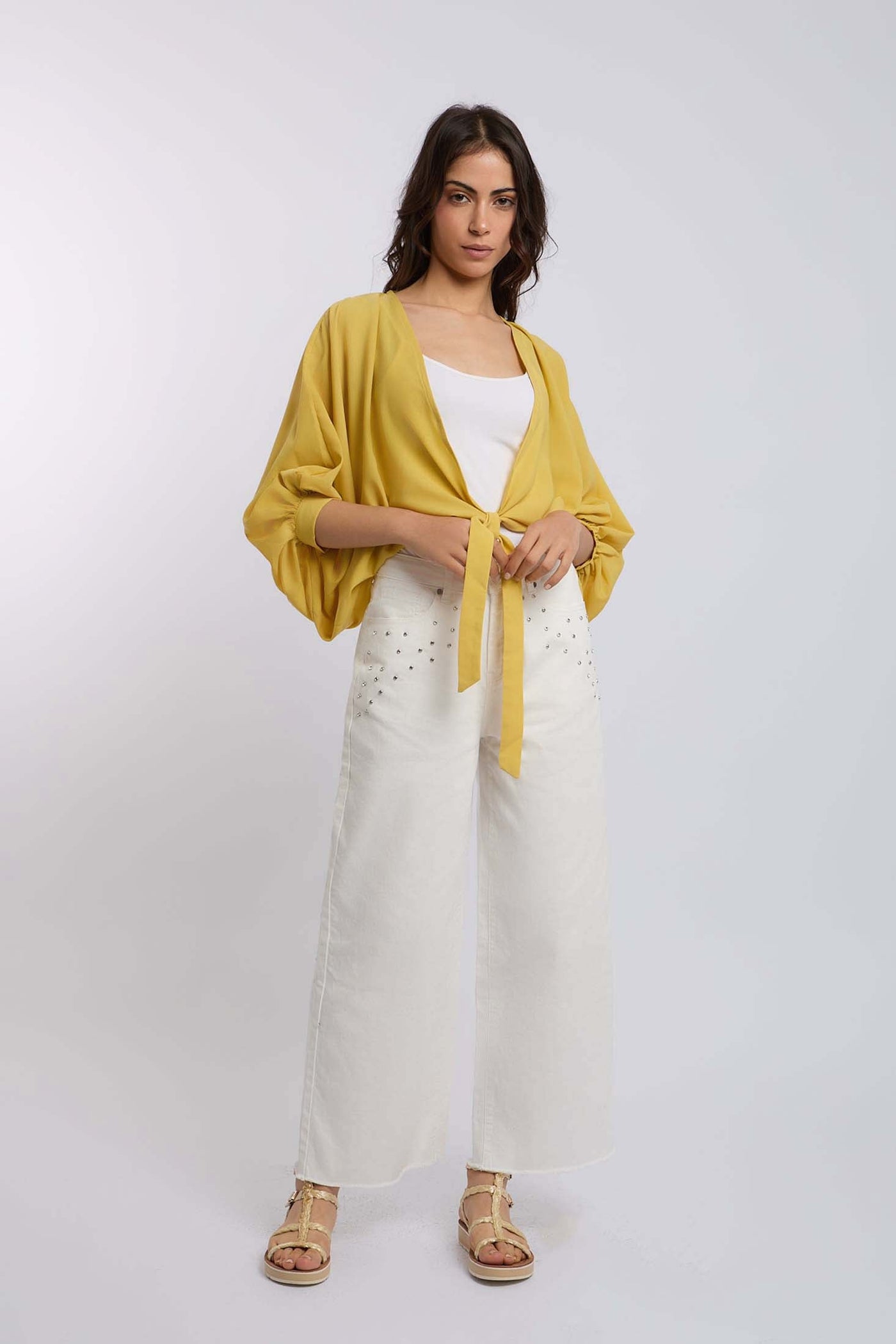 Women Wide Leg with Studs Denim - Off White