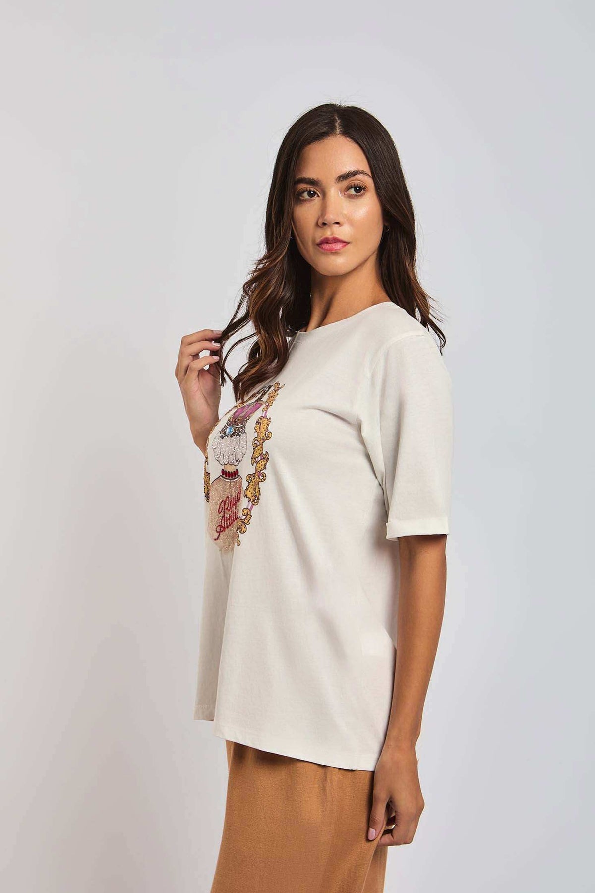 Women Regular Fit T-shirt - Off White