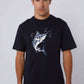 Dalydress men's navy t-shirt with swordfish graphic and patterned shorts, casual wear