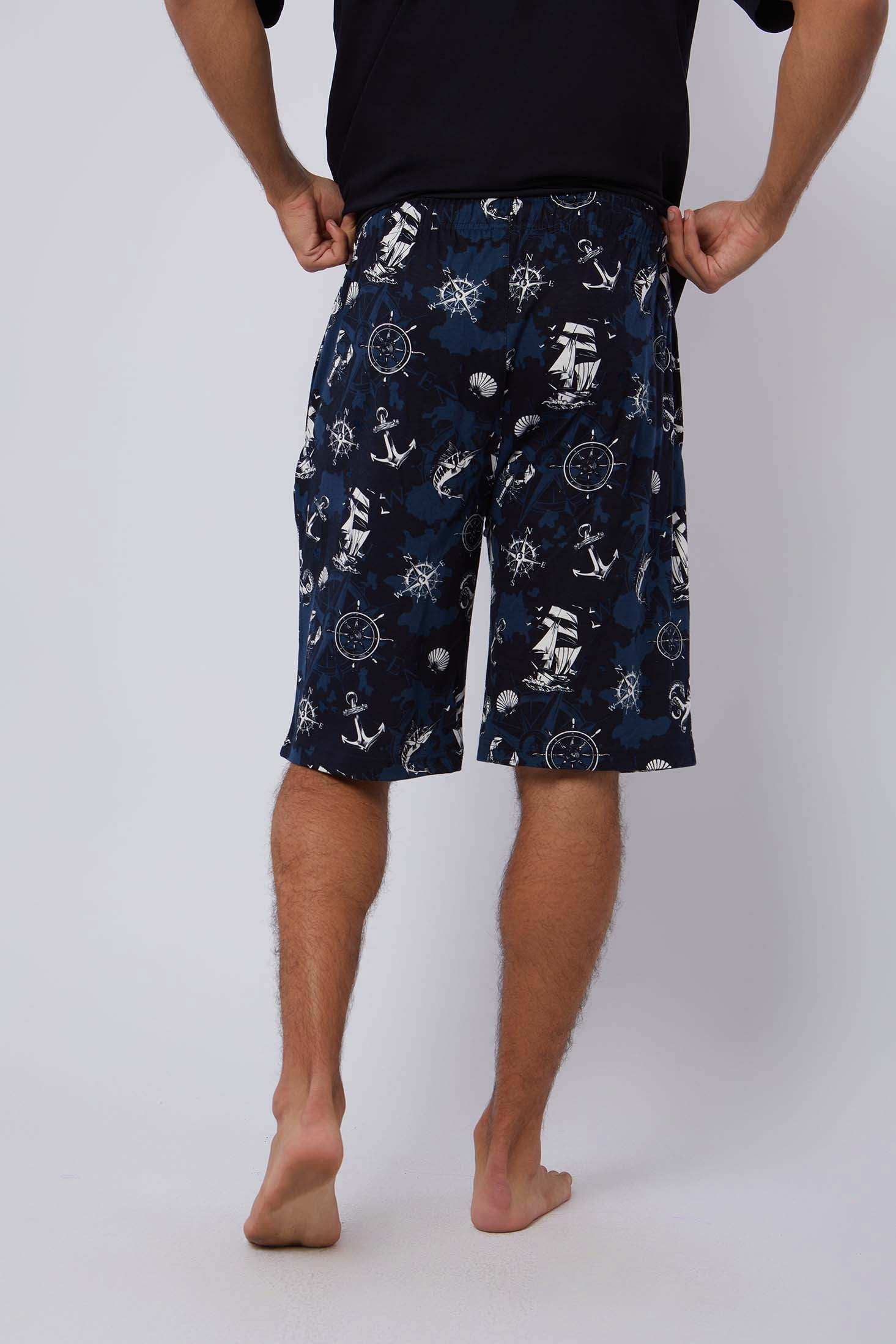 Dalydress men's navy shorts with nautical print, casual wear, back view