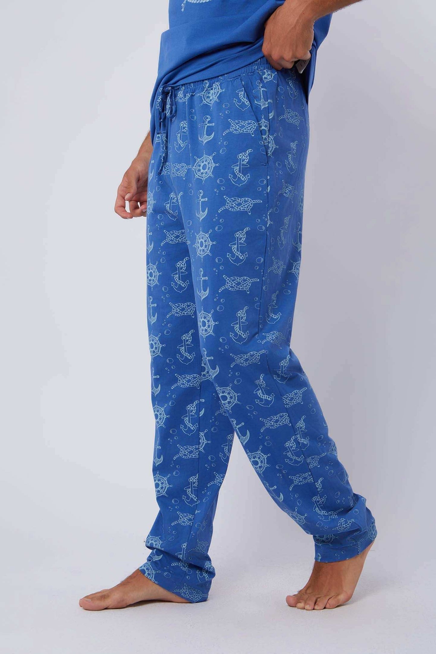 Dalydress men's blue pajama pants with nautical print, casual and relaxed fit
