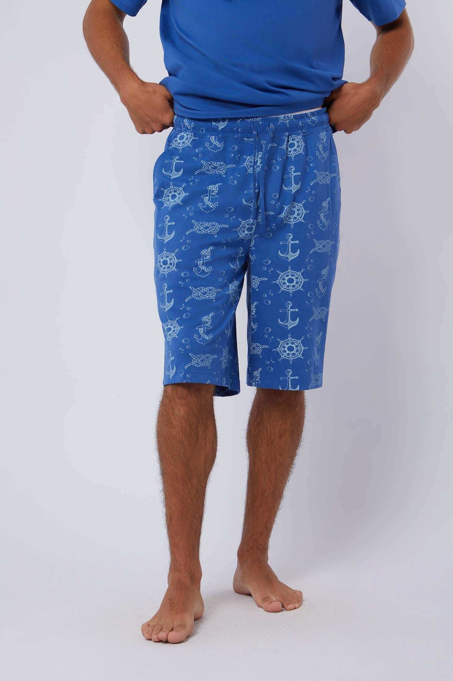 Dalydress men's blue nautical print shorts with anchors and ship wheels, casual wear