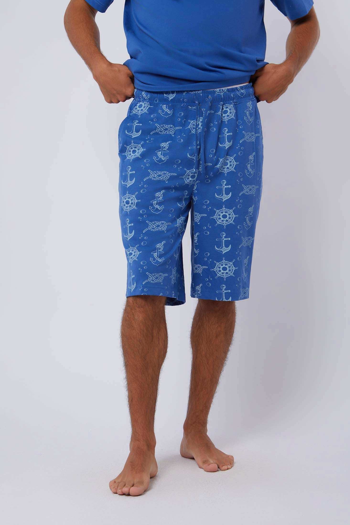 Dalydress men's blue nautical print shorts with anchors and ship wheels, casual wear
