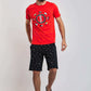 Dalydress men’s casual outfit with red yacht club t-shirt and navy printed shorts