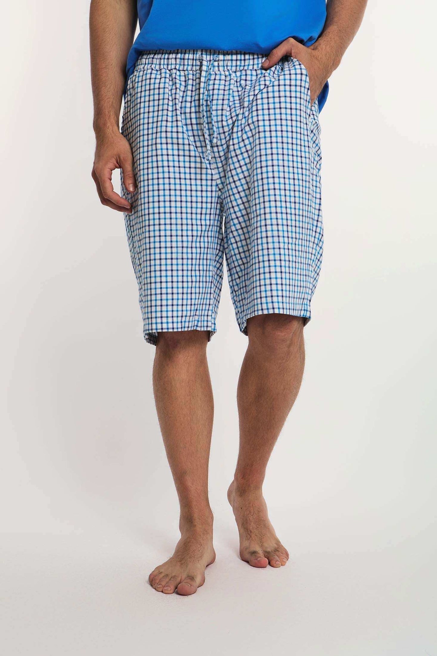 Dalydress men's blue checkered shorts with drawstring, casual summer Egyptian fashion