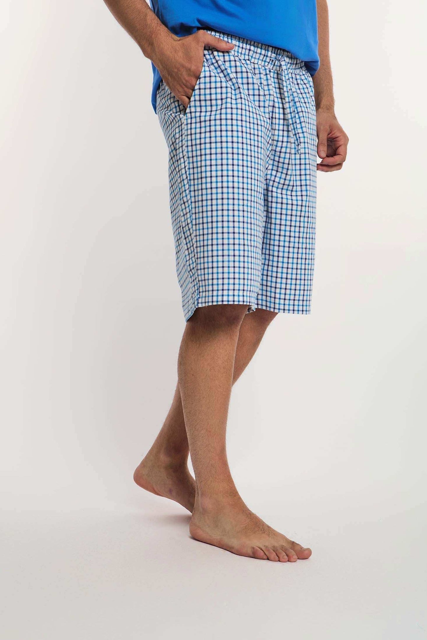Men's blue and white checkered shorts from Dalydress, casual summer style