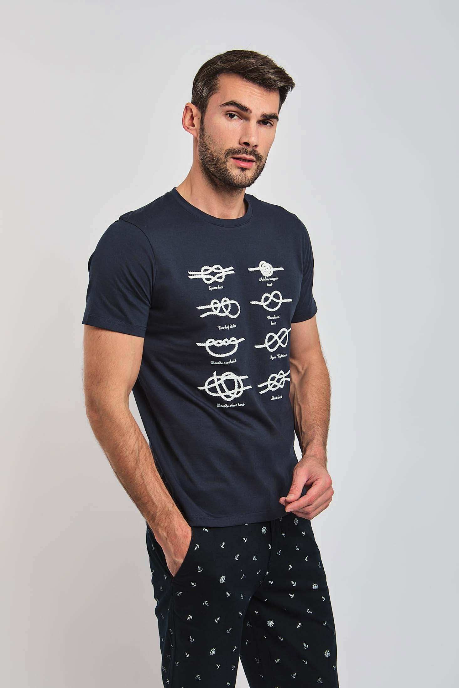 Dalydress men’s navy graphic t-shirt with white nautical knot prints, casual wear
