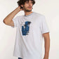 Dalydress men's white t-shirt with North Shore Surf Club print and blue shorts, casual outfit