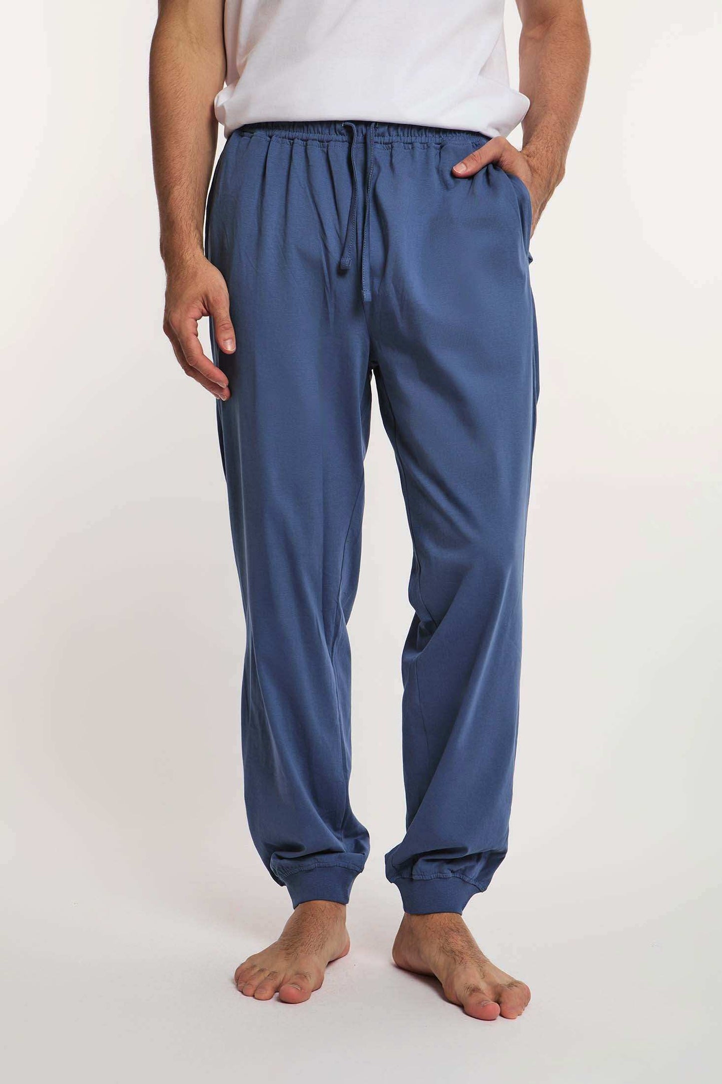 Men's blue jogger pants with drawstring waist by Dalydress, casual wear, front view