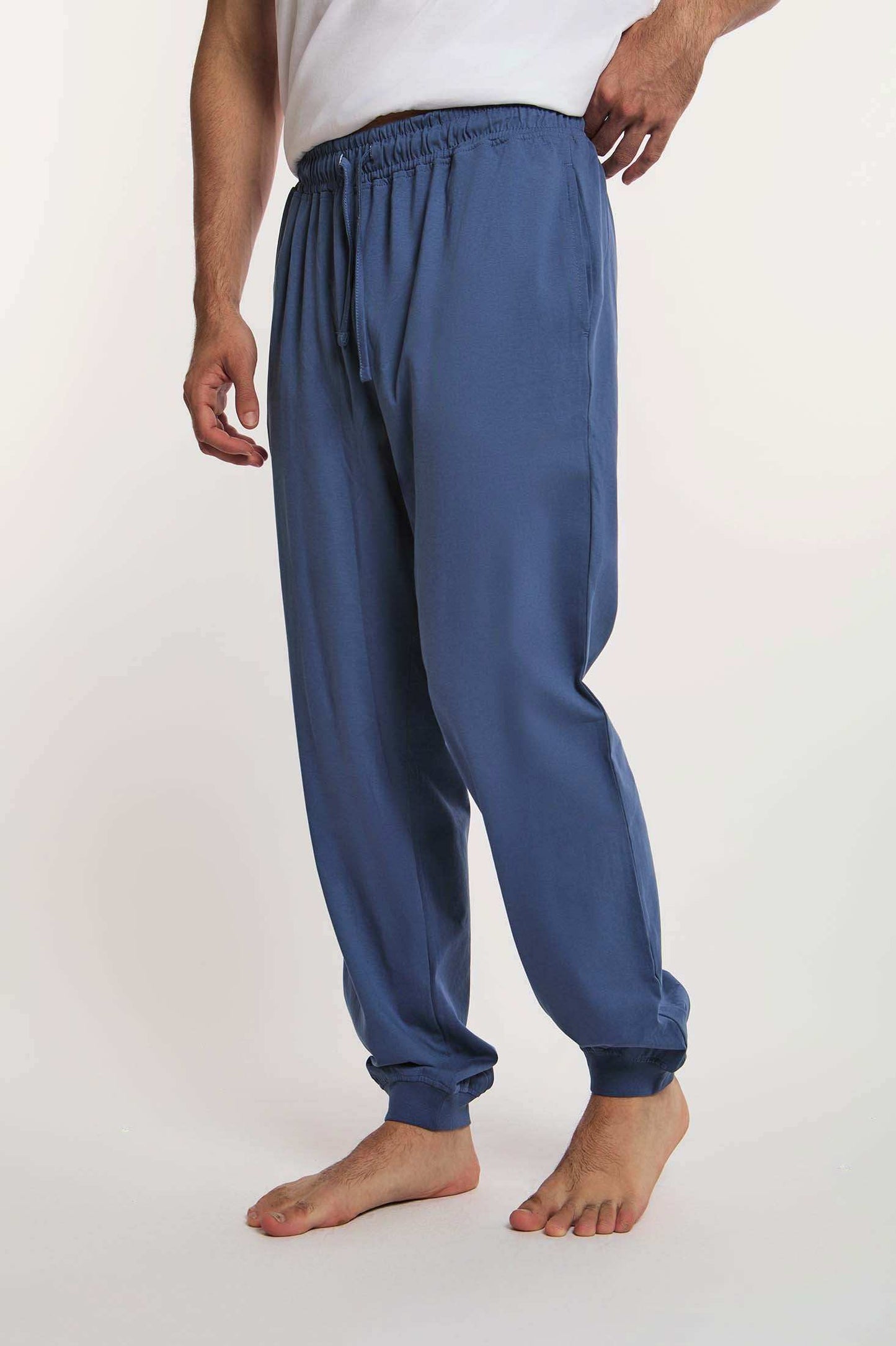 Dalydress men's blue drawstring jogger pants, casual loungewear, studio background