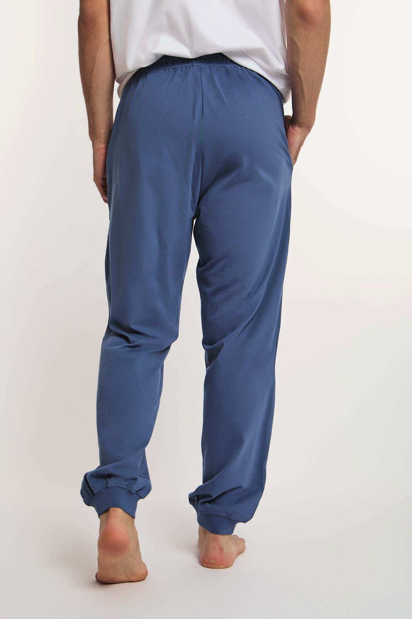 Dalydress men's blue casual pants, back view, relaxed fit, urban Egyptian fashion